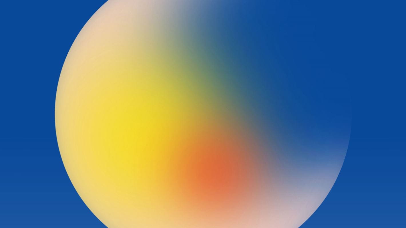 Image of a sphere with red blue and yellow gradient