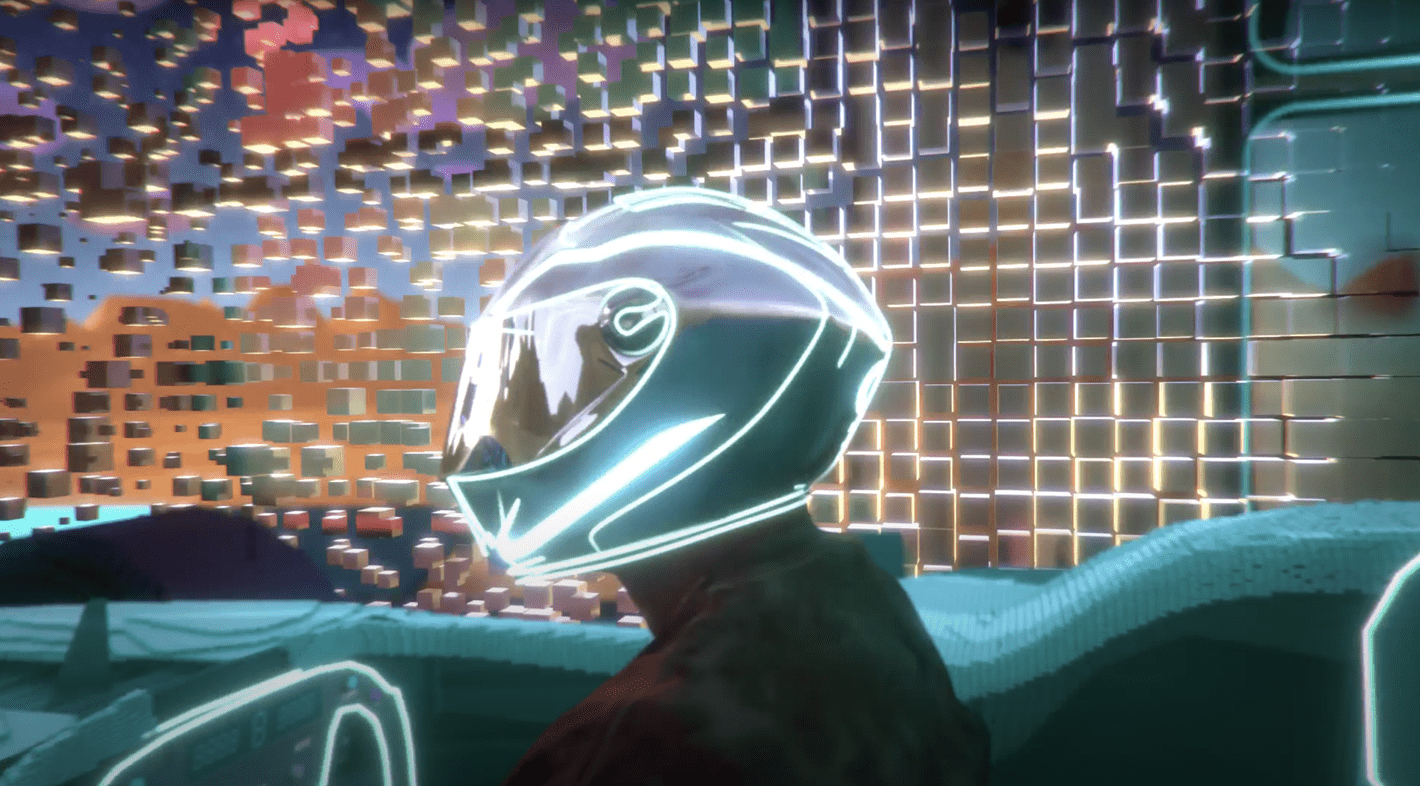 Futuristic neon design of a motorcycle helmet 